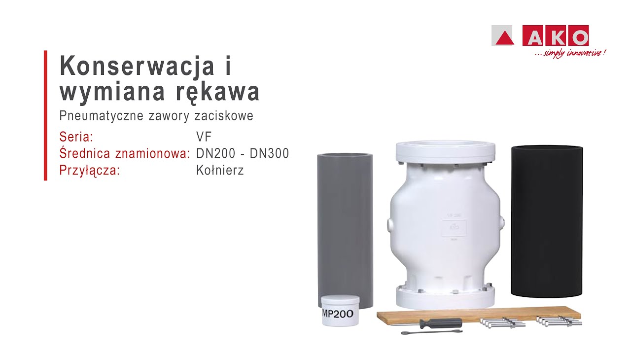 Wymiana pierścienia wężowego: zawór zaciskowy AKO (pneumatyczny), seria VF, DN: 200, DN250, DN300