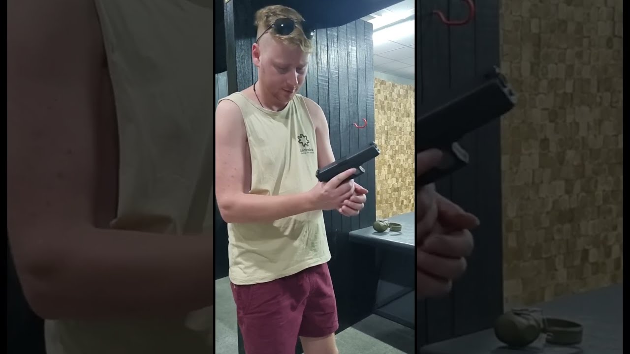 9mm hand guns Aussie tries for the first time Bali fire shooting club.