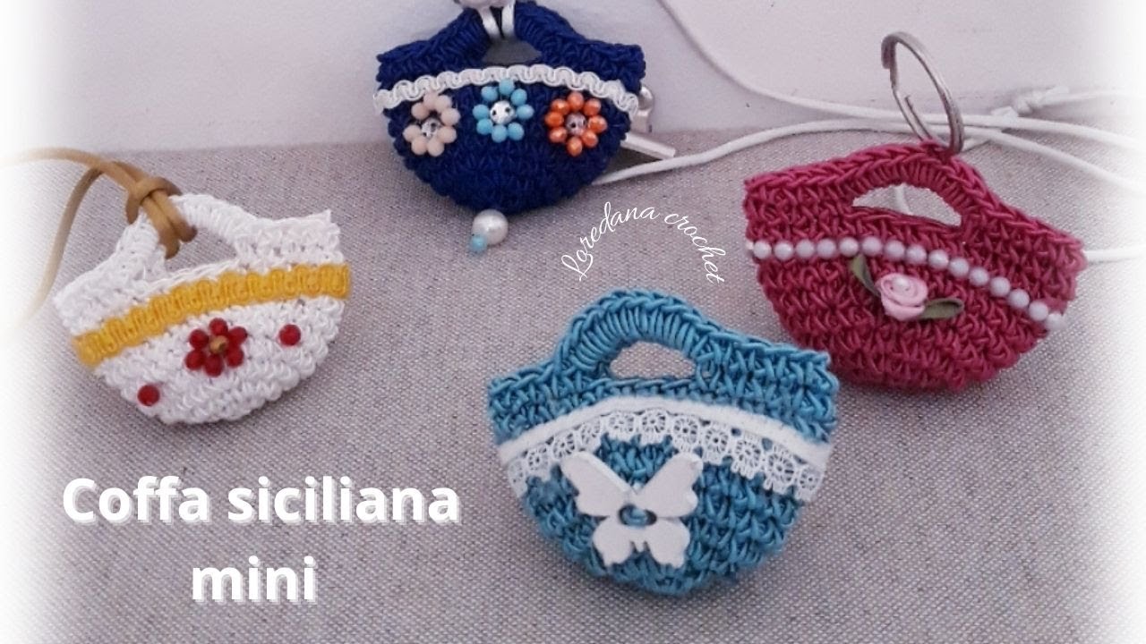 🌸🌸BORSA COFFA SICILIANA MINI UNCINETTO PER COLLANA, MAGNETE... AMIGURUMI🌸CROCHET MINI BAG