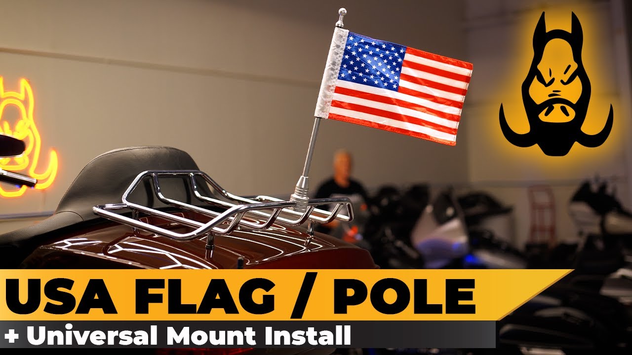 HOGWORKZ® USA Flag / Pole for Luggage Rack Mount + Universal Mount