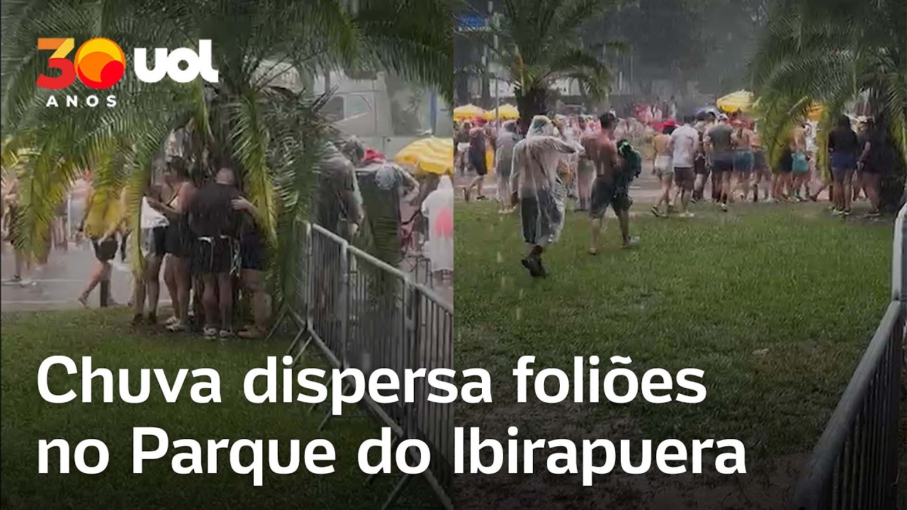 Chuva faz foliões se esconderem e dispersa público no Parque do Ibirapuera
