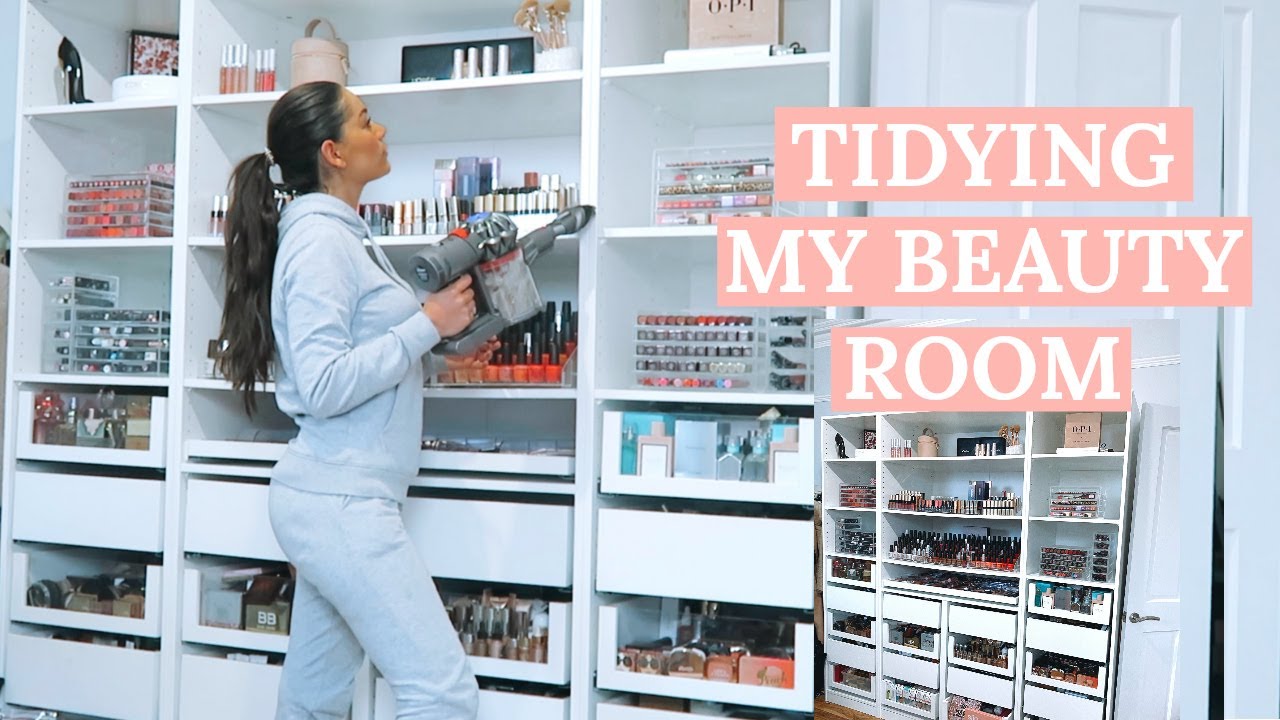 TIDY MY BEAUTY ROOM AND MAKEUP COLLECTION WITH ME! | Beauty's Big Sister