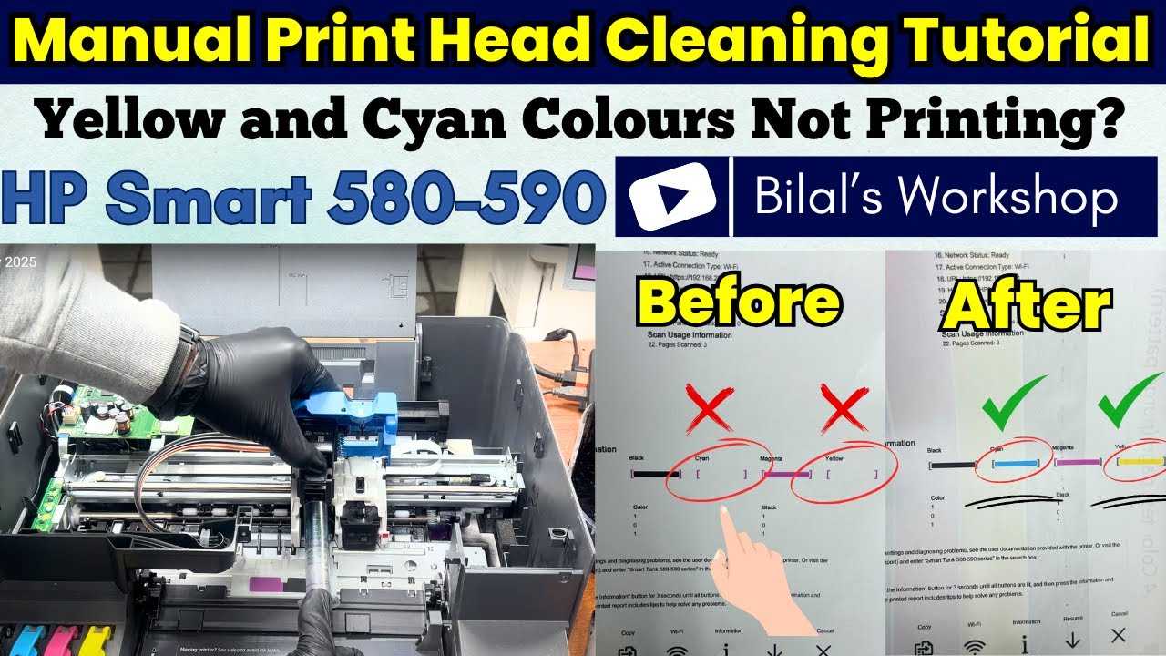 Manual Print Head Cleaning Tutorial HP Smart Tank 580, 581, 585, and 590 Printer