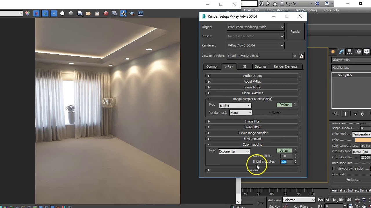 Color Mapping in Vray - Control brightness in your scene