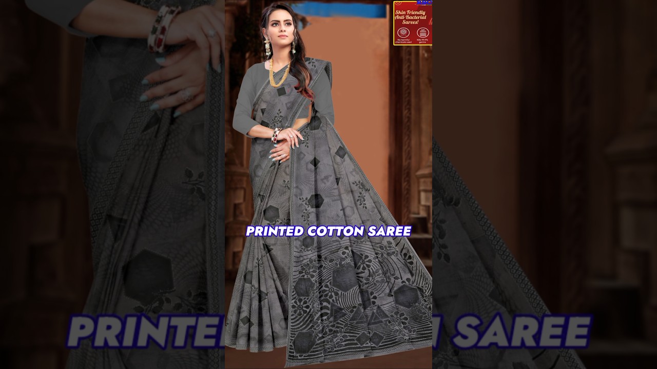 Ash Color Printed Cotton Sarees By Ruposi Saree Center