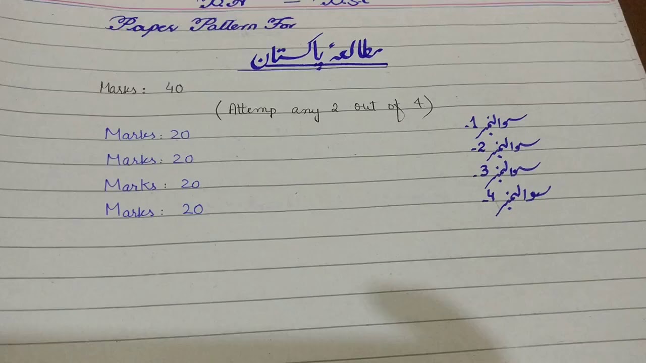 BA BSC pak study paper pattern timing division