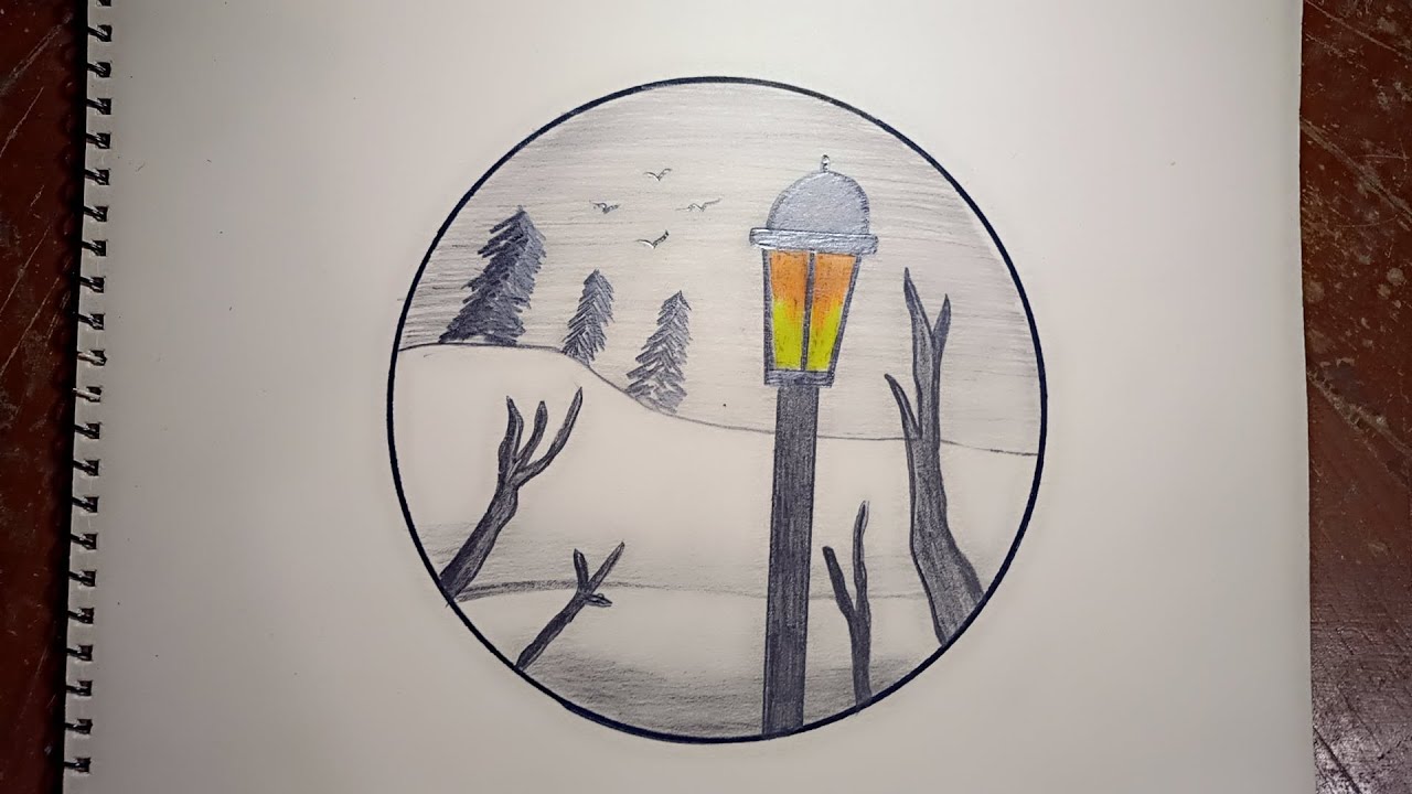 Circle drawing easy - nature drawing scenery | step by step 