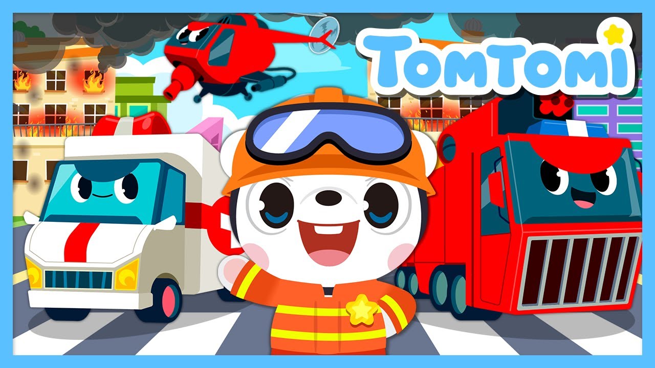 Brave and Awesome Firefighters👨&zwj;🚒👩&zwj;🚒 | Fire Truck | Rescue Team | Vehicle Song | Kids Song | TOMTOMI