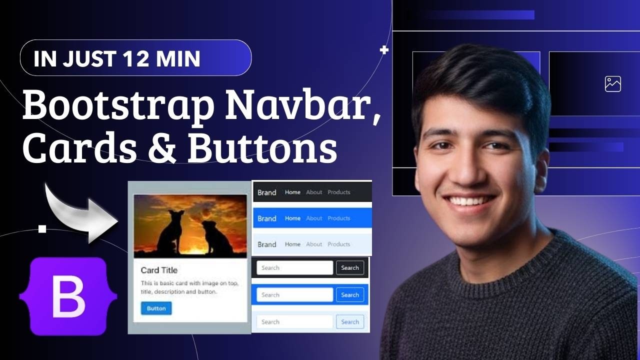 Bootstrap Navbar, Cards & Buttons Tutorial Urdu Hindi | Bootstrap 5 Components | Lecture 22