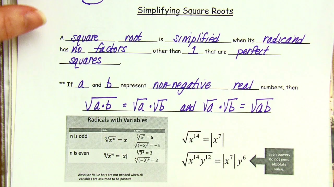 Notes 7.1 (1) Roots and Radical Expressions (PART 2) - HA2 (14:23)