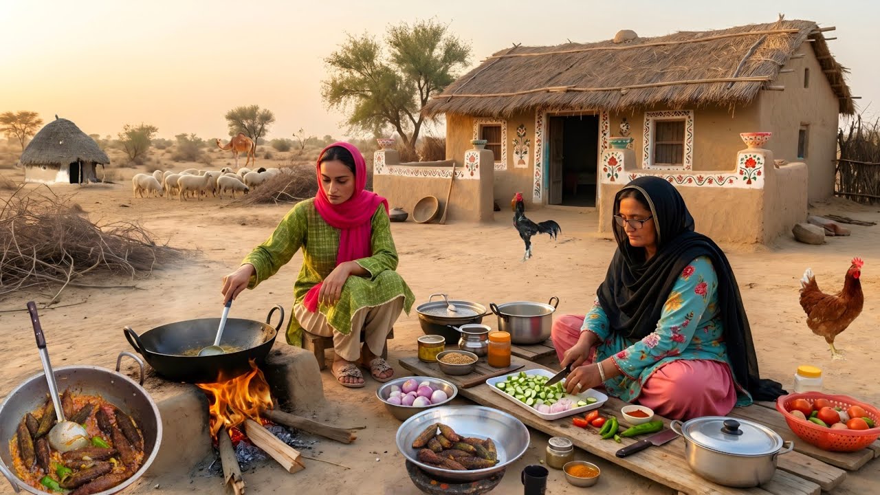 Authentic Desert Village Life | Stuffed Mince Bitter gourd Recipe | Woman evening routine in desert