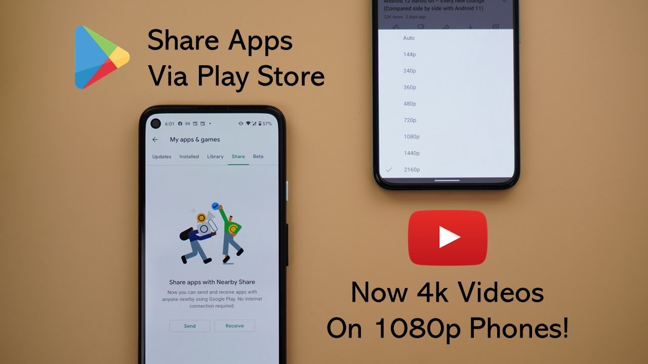 Google Apps Updates - Feb Week 2 & 3 - Share Apps Via Play Store, YouTube 4k on 1080p Phones & More