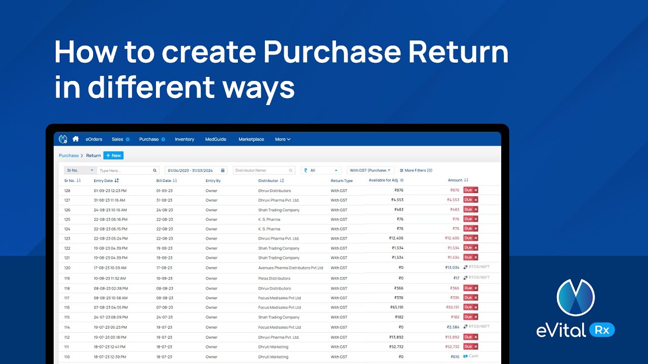 How to create Purchase Return in different ways_eVitalRx