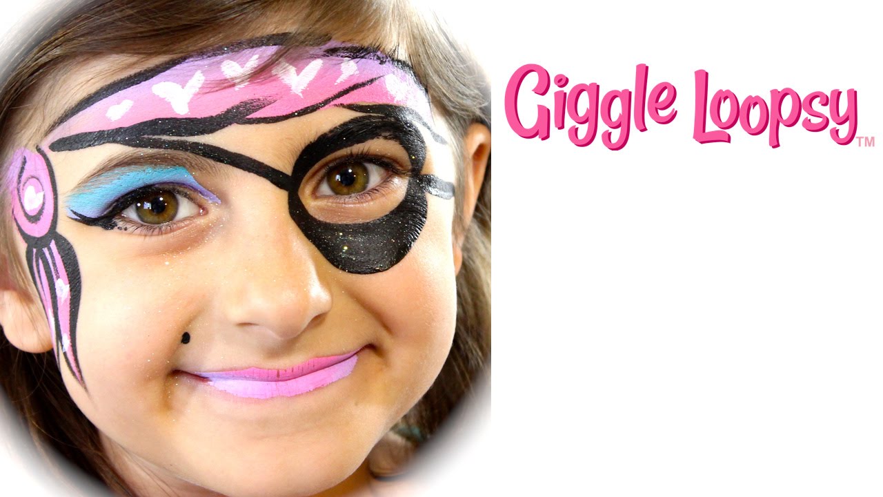 One Stroke Girl Pirate Face Paint Tutorial by Giggle Loopsy