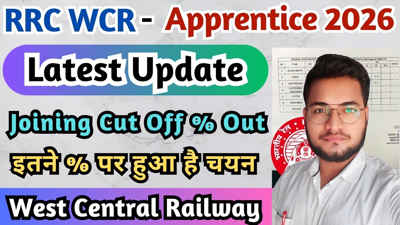 WCR Apprentice New Update 2026, West Central Railway Apprentice Joining Cut Off 2026, WCR Bhopal