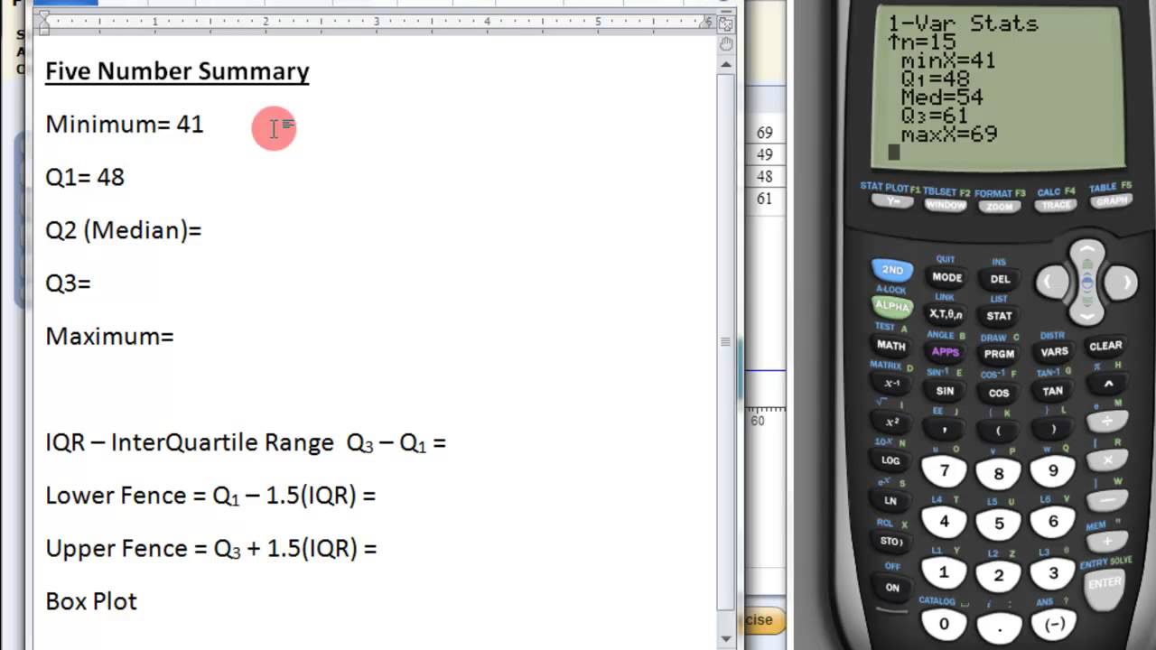 Use your TI Calculator to find 5 Number Summary (Quartiles),  IQR,  Box Plot
