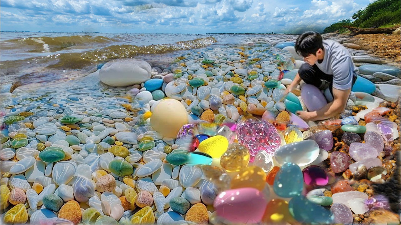 OMG Colorful Rocks and Stones on the Ground along water flow at side of River