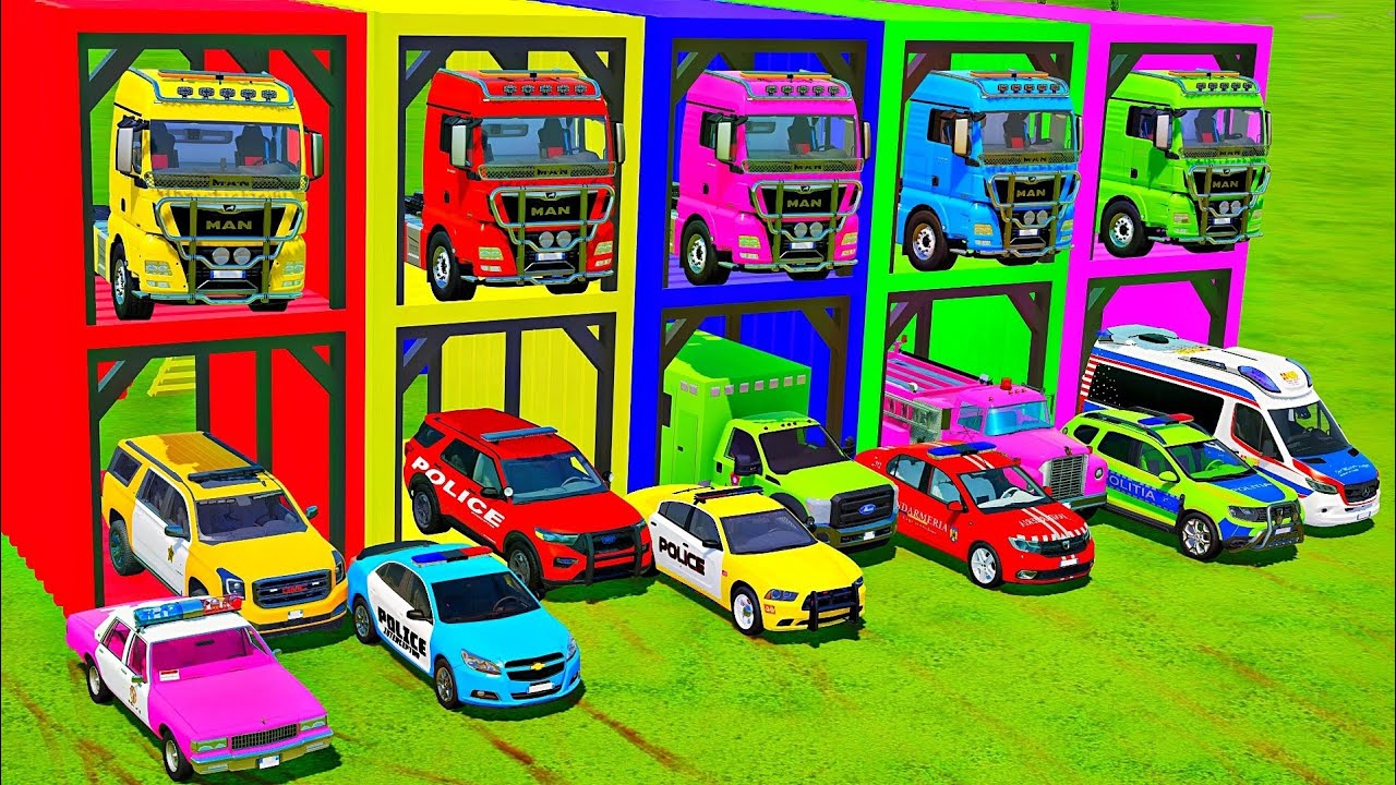 TRANSPORTING ALL POLICE CARS and AMBULANCE EMERGENCY VEHICLES WITH MERCEDES POLICE TRUCKS! FS22