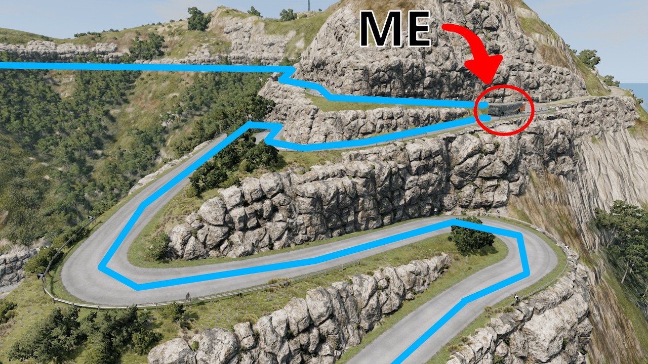 Narrow Mountain Road Bus Challenge Without Crashing (BeamNG.Drive)