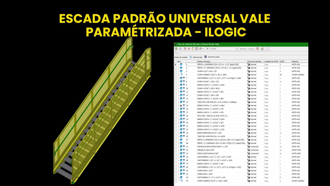 Escada Padrão Universal Vale | Paramétrico | ilogic no Autodesk Inventor