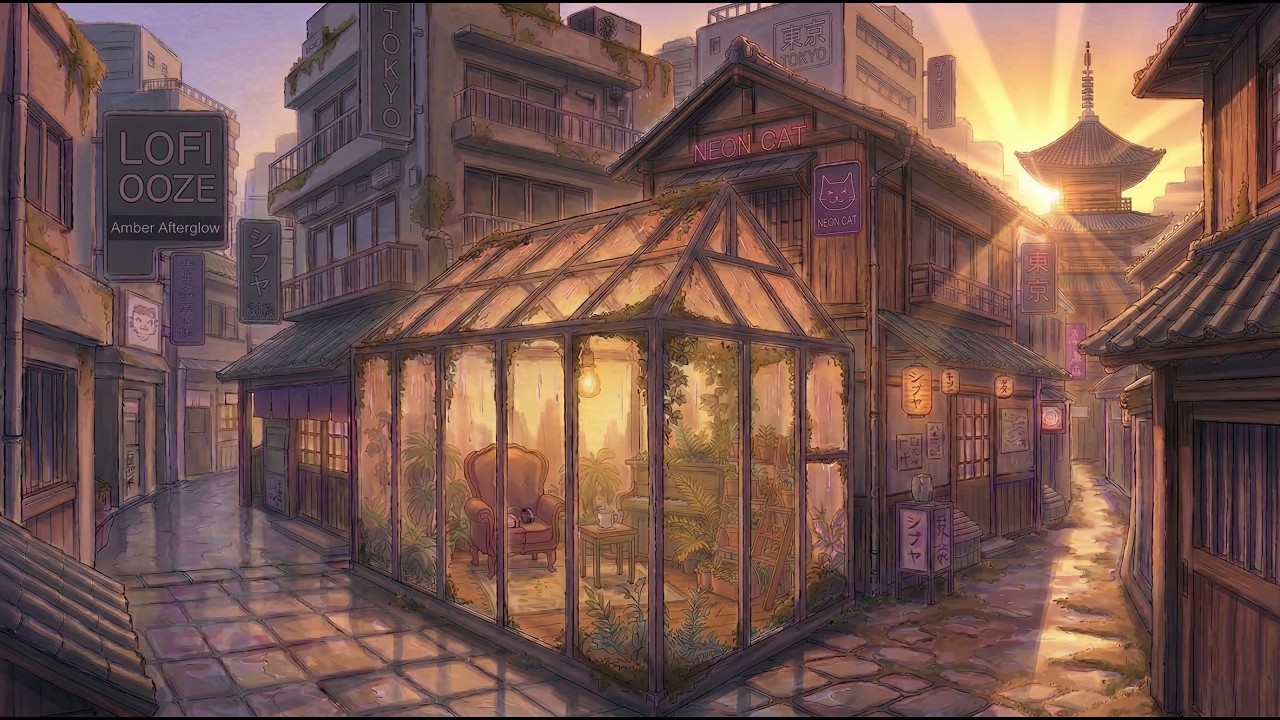 Amber Afterglow 🧡 Lofi Dawn in Tiny Greenhouse | 1 Hour Deep Focus & Recovery