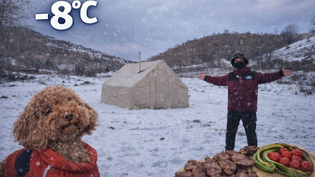 −8°C l Köpeğimle Vahşi Doğada Kış Kampı l Sıcak Sobalı Çadırımla Kar Kampı