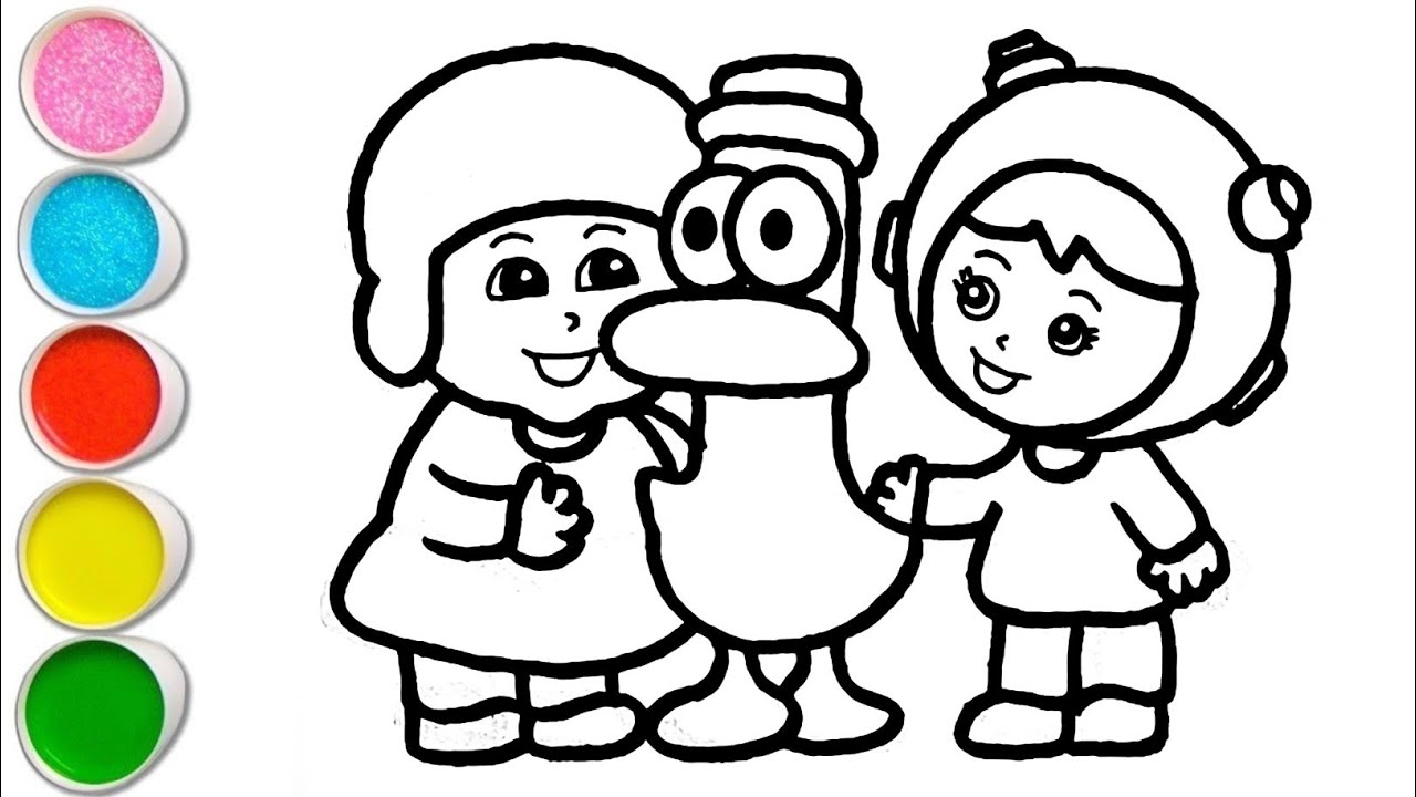 Cute Pocoyo and Pato Playing with Nina Drawing, Painting and Coloring For Kids and Toddlers_Kids Art