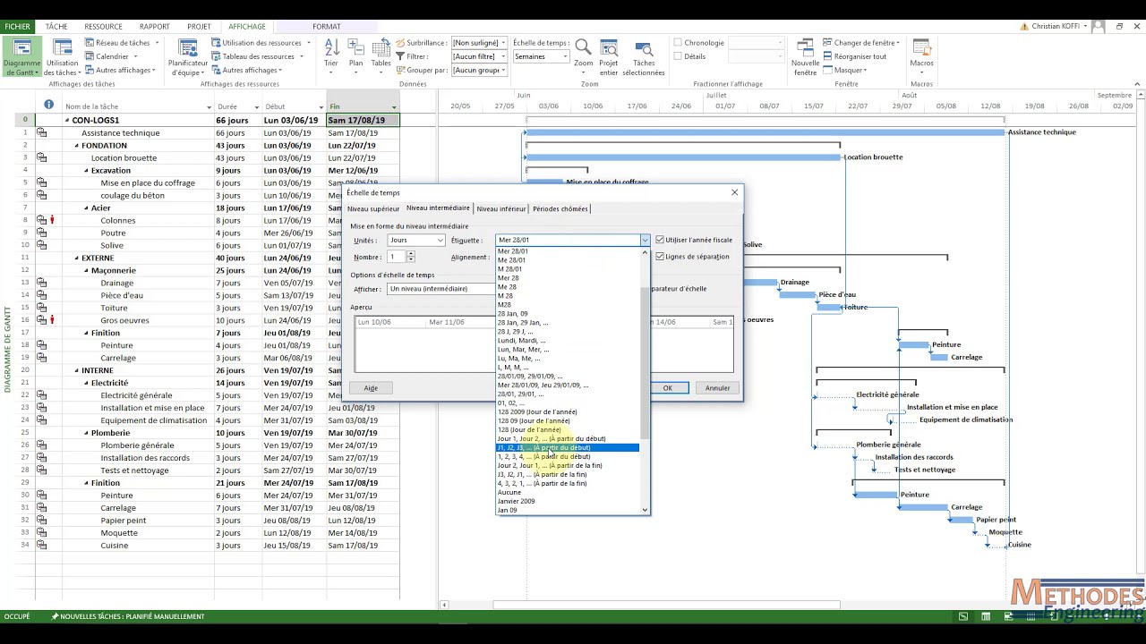 Les dates Ordinales dans MS Project vidéo 1 sur 2