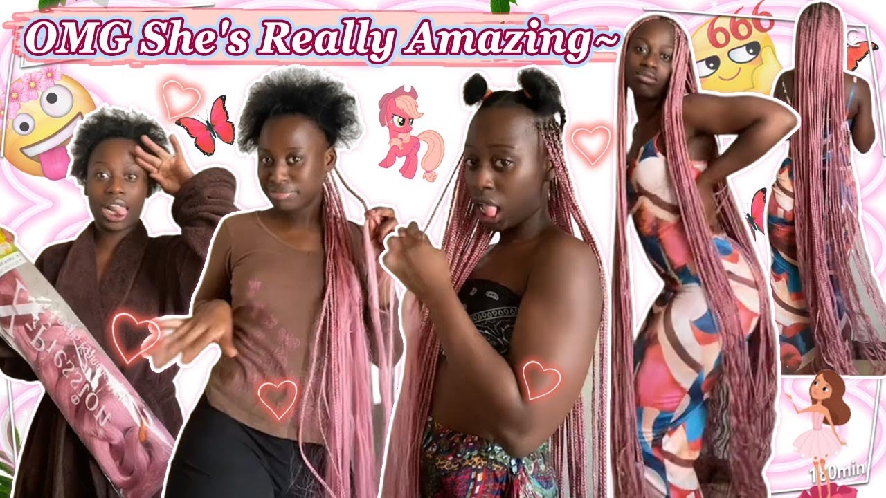 OMG😳Knotless Braids Pink Color | Long Long Feedin Box Braids | Stitch Braids #ELFINHAIR