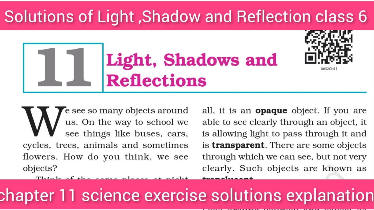 Solutions of Light ,Shadow and Reflection class 6 chapter 11 science