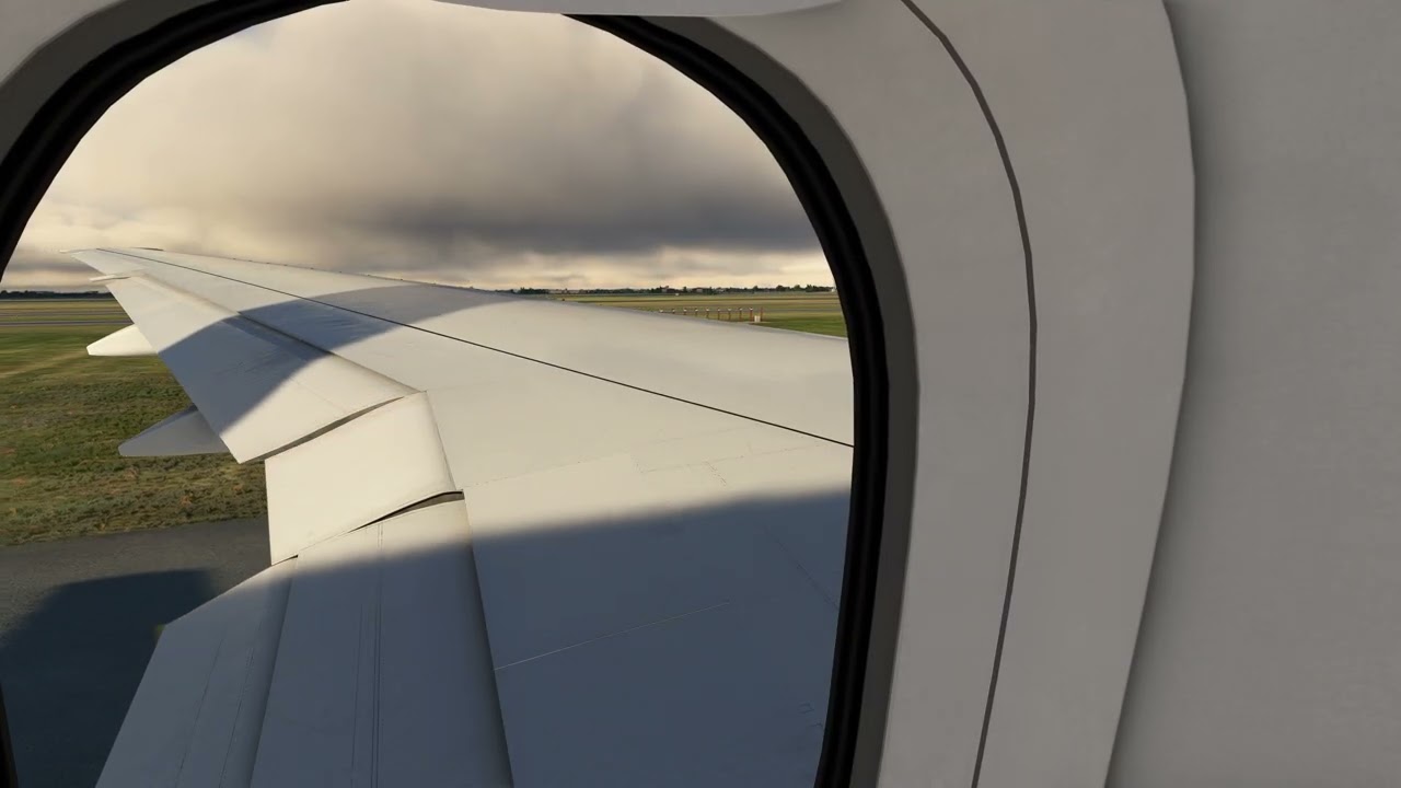 MSFS Wingview PMDG B777=200ER GE Take Off Amsterdam Netherlands EHAM 09 Gate F8 RENDI departure