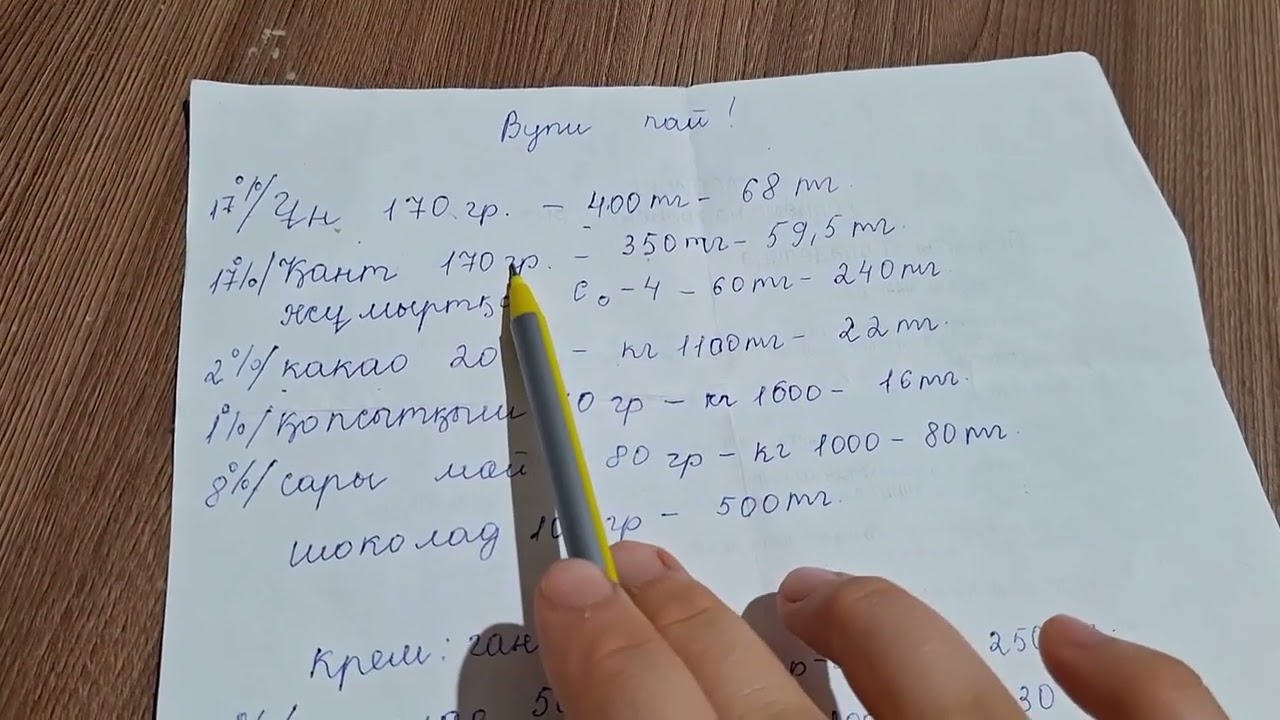 Калькуляция. Торттың өз бағасын есептеу.