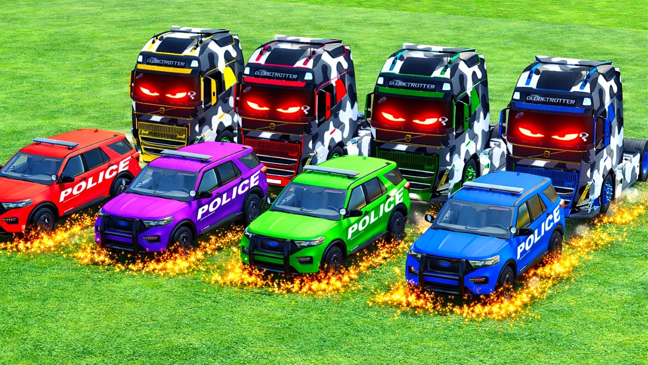 HAPPY COLOR VEHICLES  – TRANSPORTING POLICE CARS, COLORFUL CARS WITH TRUCK - Farming Simulator 22