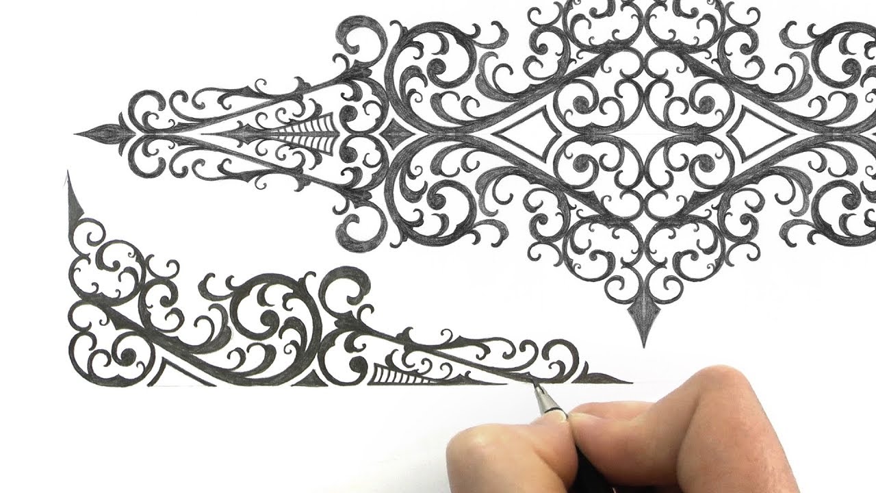 How to draw a Floral Scrollwork Ornamental Design - Pencil Drawing