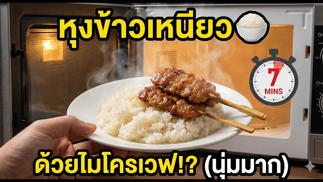 หุงข้าวเหนียวในไมโครเวฟ! 🍚 7 นาทีได้กิน (ไม่ต้องใช้หวด) นุ่มเหมือนนึ่งเตา!