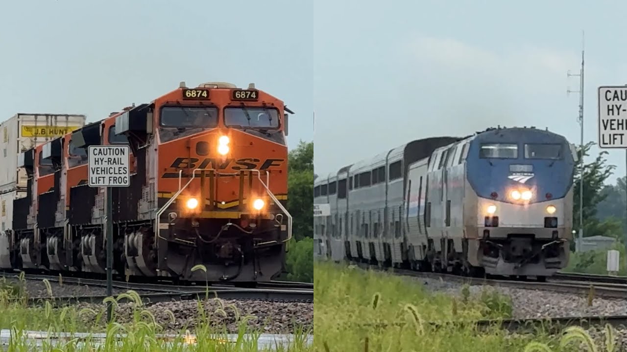 93 mph Amtrak Southwest Chief chases 65 mph BNSF Z train! BNSF Transcon: Marceline sub..7/20/25