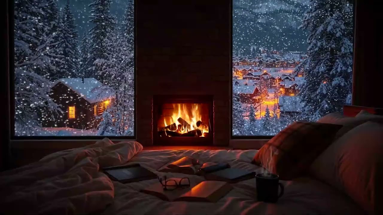Snowfall Beyond the Window ❄️ Peaceful Fireplace Ambience for Deep Rest
