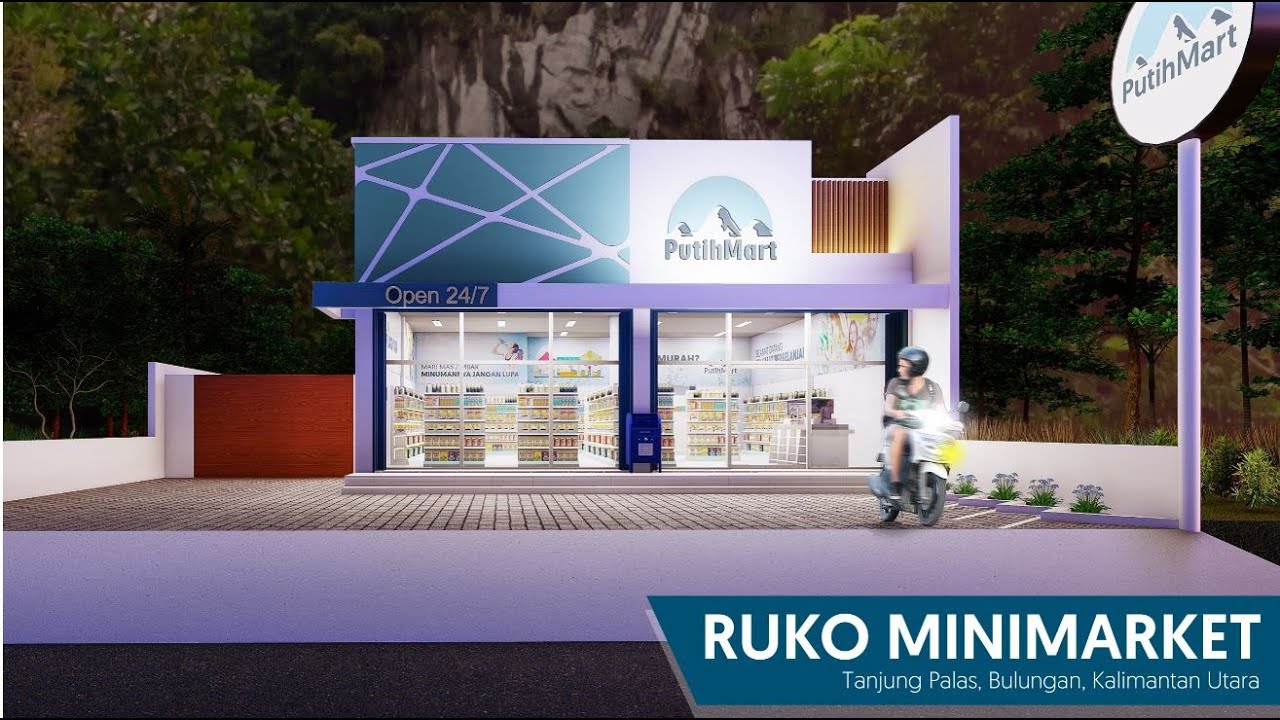 Desain Ruko Putih Mart di Tanjung Palas, Kalimantan Utara - Mini Market Design - Lumion 9 Animation