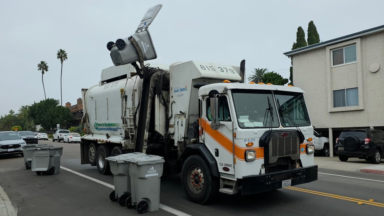 City of San Diego: 3 Amrep and Heil Rapid Rail Garbage Trucks on Pacific Beach Trash Collection!!