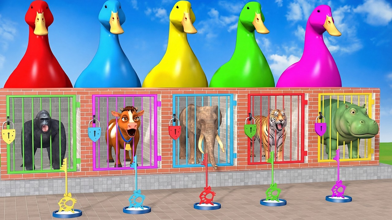 Long Slide Game with Cow Elephant Gorilla Hippopotamus Tiger 3d Animal Game Funny 3d Animals