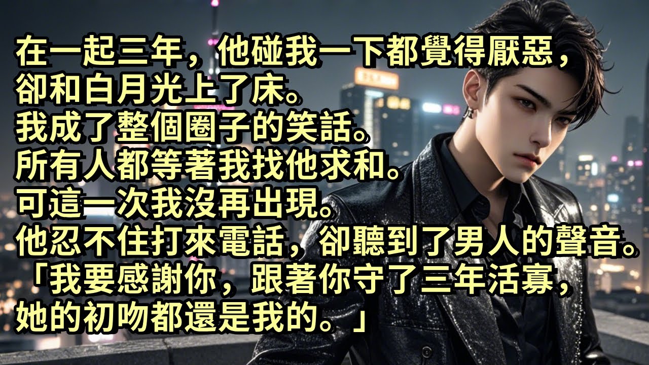 在一起三年，他不願碰我一下，卻和白月光上了床。我成了圈子的笑話。所有人都等著我找他求和。可這一次我沒再出現。他忍不住打來電話，卻聽到了男人的聲音。「我要感謝你，跟著你守了三年活寡，她的初吻都還是我的」