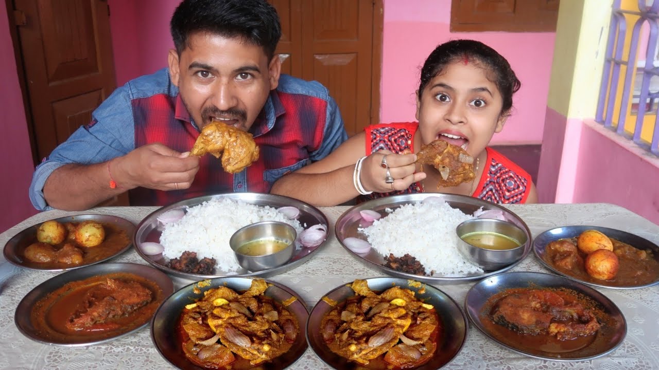 Chicken Leg Piece+Fish Curry+Egg Curry+Rice Eating competition In Hind || Food Challenge