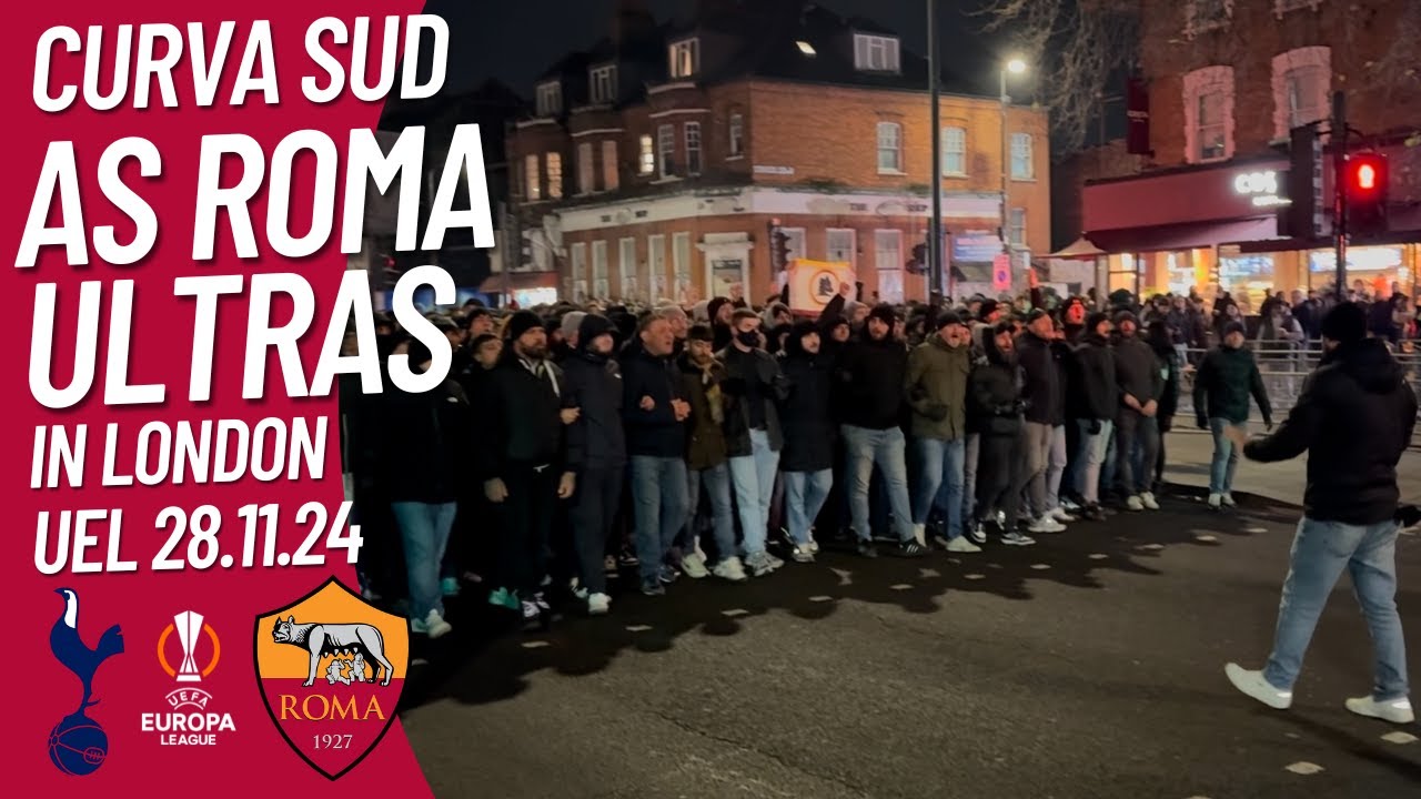 🟡🔴 ULTRAS ROMA FANS IN LONDON🔥🇮🇹 vs TOTTENHAM 28.11.24 EUROPA LEAGUE #ultras #uel #fans