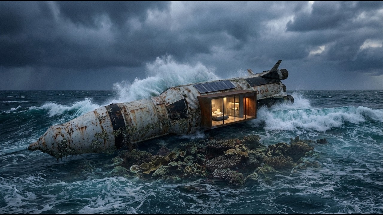 This Woman Built a SECRET HOUSE INSIDE an Abandoned Rocket - Building a house in the open sea (ASMR)