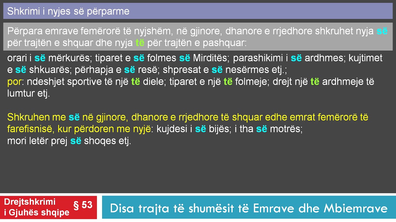 Drejtshkrimi i Gjuhes Shqipe Kreu 53 &lrm;Shkrimi i nyj&euml;s s&euml; p&euml;rparme&lrm;