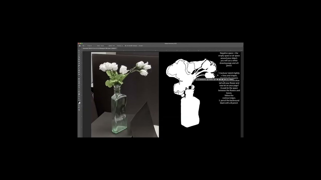 Negative space drawing of a flower and vase.