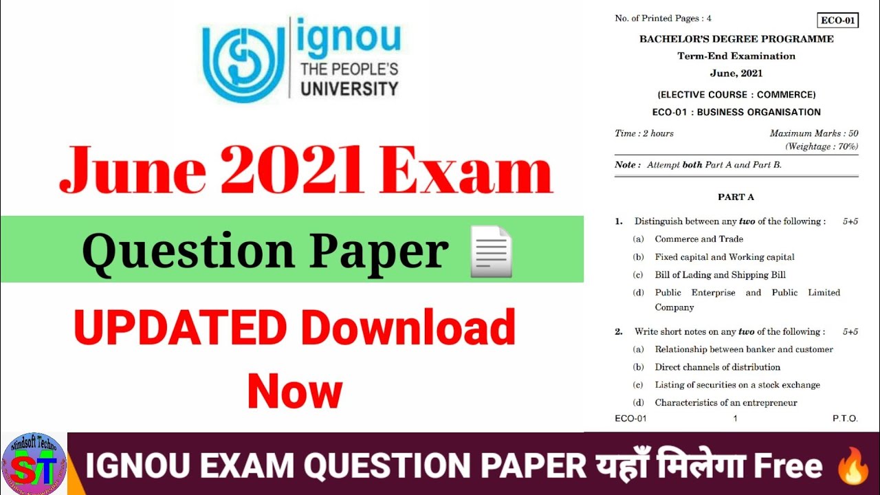 IGNOU JUNE 2021 Exam Question Paper Updated 🔥Big Update || How to Download Previous Year Paper Free