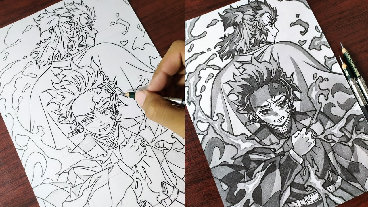 How to Draw "Tanjiro Kamado & Rengoku Kyojuro" | Step by Step (Tutorial) - Kimetsu no Yaiba
