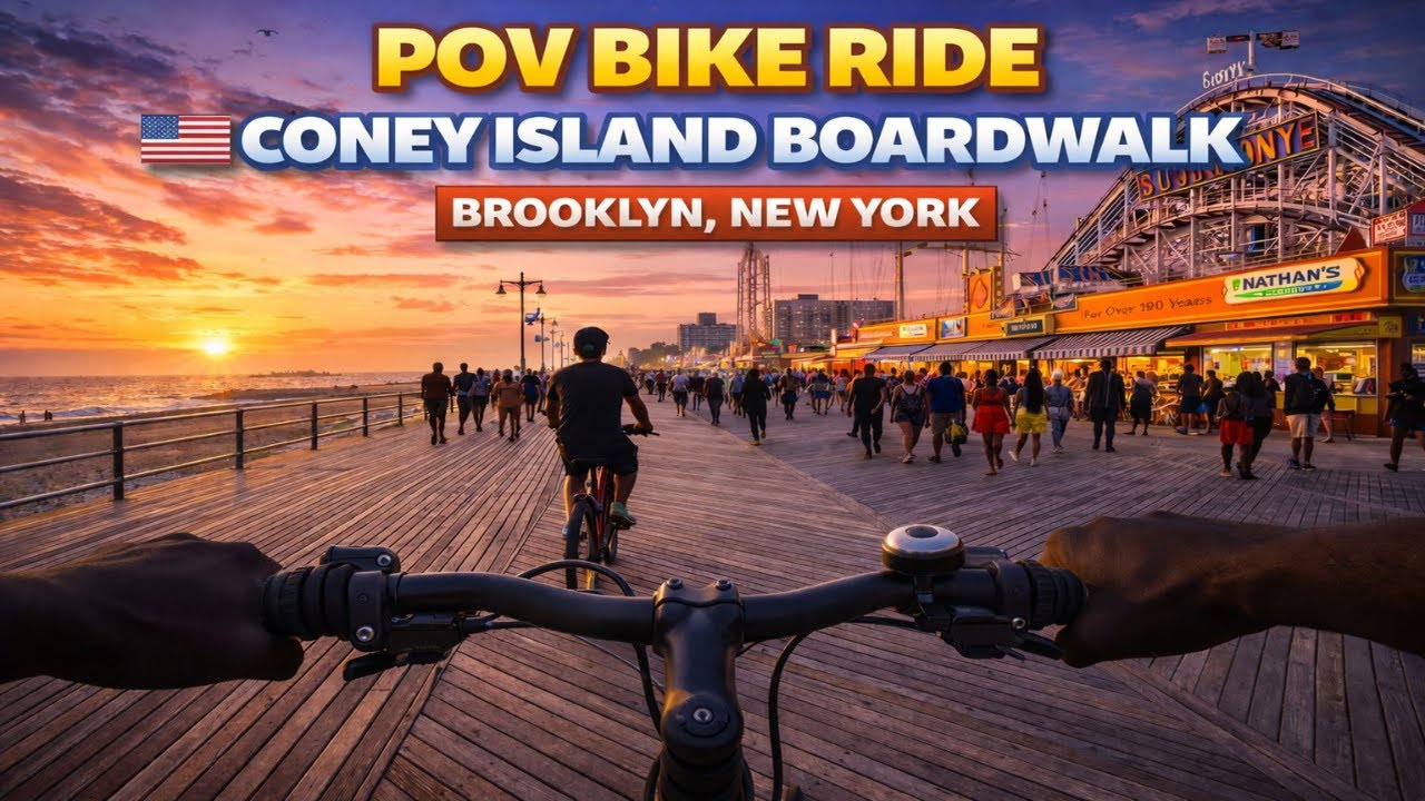 Exploring Coney Island Boardwalk 🚴🌊 | Diversity of Brooklyn in 4K