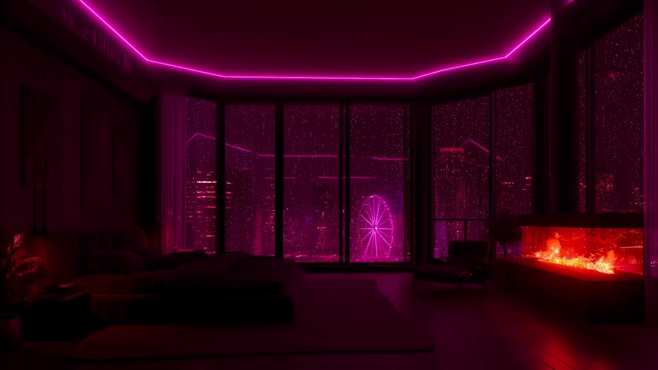 🌧️ Relaxing Midnight Rain in a Modern Bedroom | Sleep Piano & Fireplace Sounds for Calm and Focus
